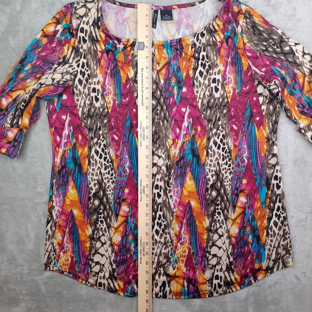 New Directions Women 2X Mixed Print Tunic Top Roll Tab Sleeve Stretch Knit Artsy - Picture 7 of 8